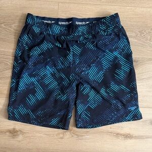 Men’s Speedo Black and Teal Patterned Swim Shorts
